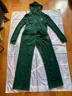 PLAYBOY Emerald Green Velour Hoodie & Pants Set